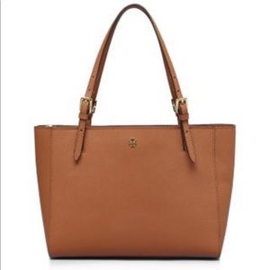 Tory Burch York small buckle tote Luggage brown Saffiano leather